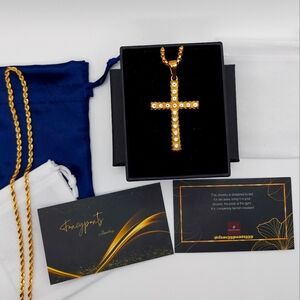 18K Gold Plated Cross With Crystal Cubic Zircon